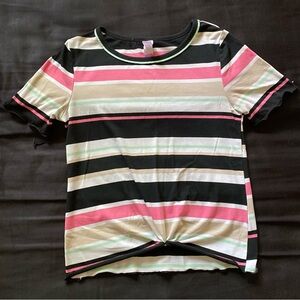 No Boundaries Juniors “Sweet Mint” Stripe Short T-Shirt W/  Scrunch